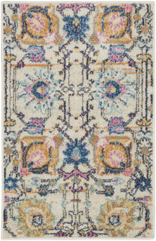 2' x 3' Orange and Ivory Floral Power Loom Area Rug