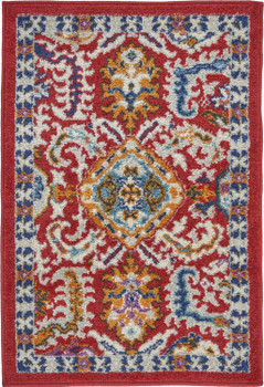 2' x 3' Red and Ivory Damask Power Loom Area Rug