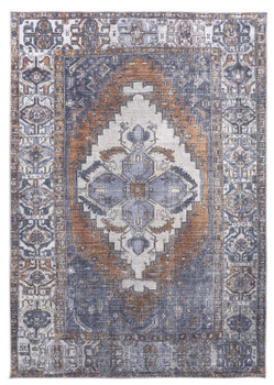 2' x 3' Blue Ivory and Brown Floral Area Rug