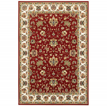 2' x 3' Red Ivory Machine Woven Floral Oriental Indoor Area Rug