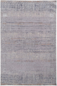 2' x 3' Gray Ivory and Orange Geometric Power Loom Distressed Stain Resistant Area Rug