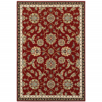 2' x 3' Red Black Blue Ivory Green and Salmon Oriental Power Loom Area Rug