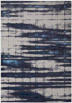 2' x 3' Ivory Blue and Gray Abstract Power Loom Distressed Area Rug