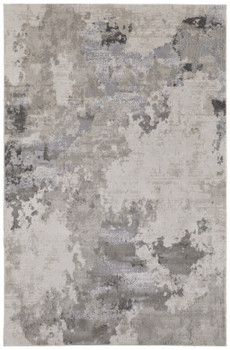 2' x 3' Ivory and Gray Abstract Stain Resistant Area Rug
