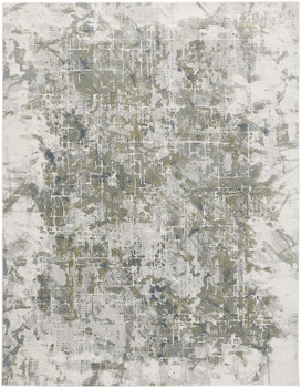 2' x 3' Green Gray and Ivory Abstract Distressed Stain Resistant Area Rug