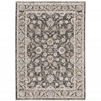 2' x 3' Grey & Ivory Oriental Power Loom Stain Resistant Area Rug with Fringe