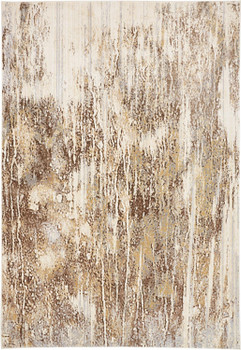2' x 3' Tan Ivory and Brown Abstract Area Rug