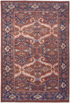 2' x 3' Red Tan and Blue Floral Power Loom Polyester Area Rug