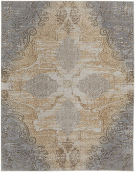 2' x 3' Silver Tan and Gray Floral Power Loom Area Rug