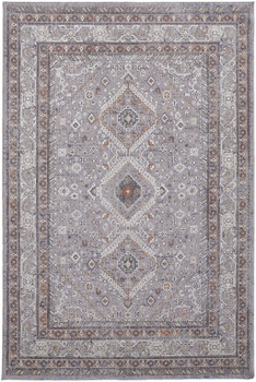 2' x 3' Gray Orange and Ivory Floral Power Loom Stain Resistant Area Rug