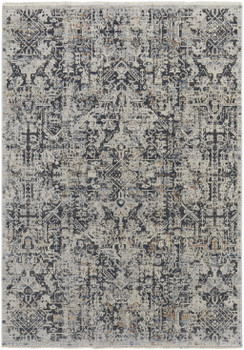 2' x 3' Ivory Gray and Taupe Abstract Power Loom Distressed Area Rug with Fringe