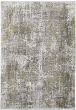 2' x 3' Green Gray and Ivory Abstract Area Rug with Fringe