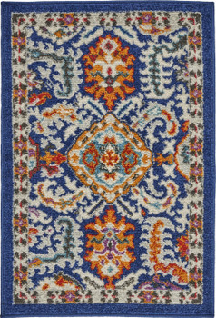 2' x 3' Blue and Ivory Power Loom Area Rug