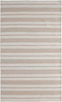 2' x 3' Ivory and Taupe Striped Dhurrie Hand Woven Stain Resistant Area Rug