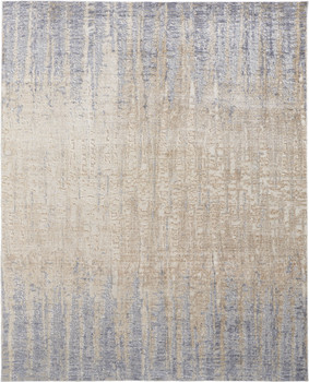 2' x 3' Tan Brown and Blue Abstract Power Loom Distressed Area Rug