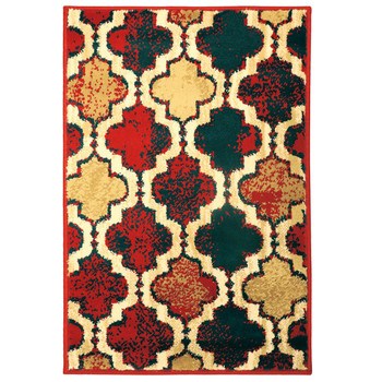 2' x 3' Red Blue Quatrefoil Power Loom Distressed Stain Resistant Area Rug