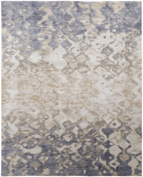 2' x 3' Tan Ivory and Blue Abstract Power Loom Distressed Area Rug