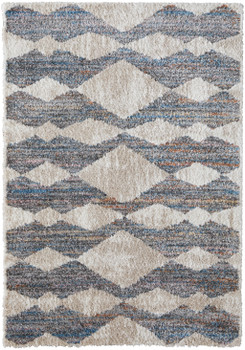 2' x 3' Tan Ivory and Blue Chevron Power Loom Stain Resistant Area Rug