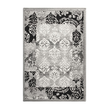 2' x 3' Black and Gray Damask Power Loom Distressed Stain Resistant Area Rug