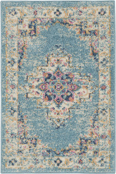 2' x 3' Light Blue Southwestern Power Loom Area Rug