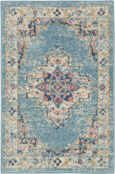 2' x 3' Light Blue Southwestern Power Loom Area Rug