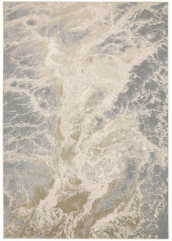 2' x 3' Ivory Silver and Gold Abstract Stain Resistant Area Rug