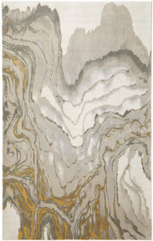 2' x 3' Gold Ivory and Gray Abstract Stain Resistant Area Rug