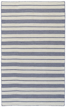 2' x 3' Blue and Ivory Striped Dhurrie Hand Woven Stain Resistant Area Rug