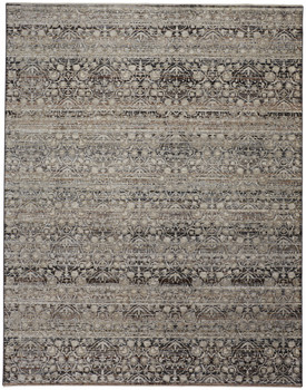 2' x 3' Gray Ivory and Tan Abstract Distressed Area Rug with Fringe