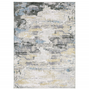 2' x 3' Gray & Ivory Abstract Printed Stain Resistant Non Skid Area Rug