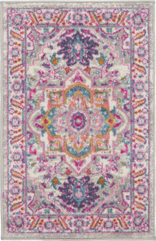 2' x 3' Pink and Gray Power Loom Polypropylene Area Rug