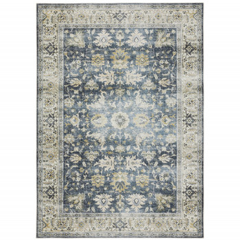 2' x 3' Blue and Ivory Oriental Printed Non Skid Area Rug