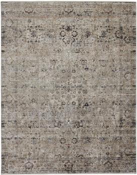 2' x 3' Taupe Ivory and Gray Abstract Distressed Area Rug with Fringe