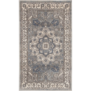 2' x 4' Grey and Ivory Oriental Power Loom Non Skid Area Rug