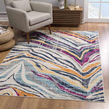 2' x 4' Blue and Gold Camouflage Dhurrie Area Rug