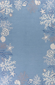 2' x 4' Sea Blue Hand Hooked Bordered Coral Reef Indoor Accent Rug