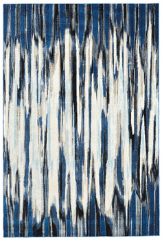 2' x 4' Ivory Blue and Gray Abstract Distressed Area Rug