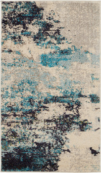 2' x 4' Ivory and Teal Blue Abstract Power Loom Non Skid Area Rug