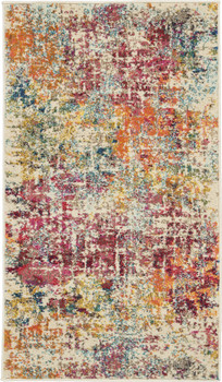 2' x 4' Pink Abstract Power Loom Distressed Non Skid Area Rug