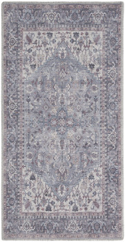 2' x 4' Grey Oriental Power Loom Distressed Washable Area Rug