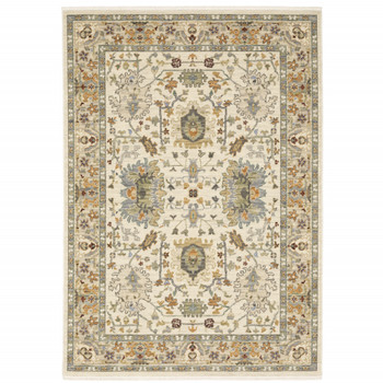 2' x 6' Ivory Grey Orange Green Blue and Red Oriental Power Loom Runner Rug