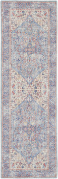 2' x 6' Blue Oriental Power Loom Distressed Washable Runner Rug