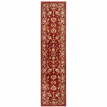 2' x 8' Red & Gold Oriental Power Loom Stain Resistant Runner Rug