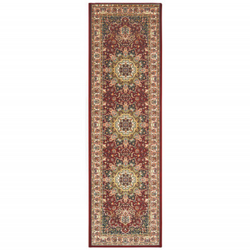 2' x 8' Red Ivory Machine Woven Oriental Indoor Runner Rug