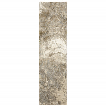 2' x 8' Grey Beige and Ivory Abstract Power Loom Stain Resistant Runner Rug