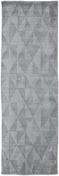 2' x 8' Gray Ivory and Silver Geometric Hand Woven Runner Rug