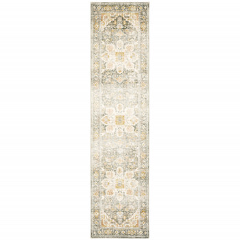 2' x 8' Gray and Ivory Oriental Power Loom Stain Resistant Runner Rug