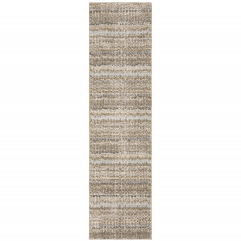 2' x 8' Ivory Grey Tan and Brown Abstract Power Loom Stain Resistant Runner Rug