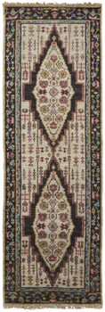 2' x 8' Brown Yellow and Green Wool Floral Hand Knotted Distressed Runner Rug with Fringe