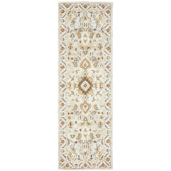 2' x 8' Ivory Beige Gold and Muted Grey Oriental Tufted Handmade Runner Rug